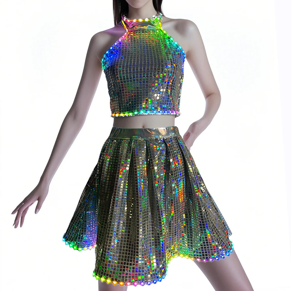 LED Remote Control Sequins Halter Women's Short Dress Sexy Backless Party Vest Laser Slim Sleeveless Two Piece Short Dress
LED Remote Control Sequins Halter Women's Short Dress Sexy Backless Party Vest Laser Slim Sleeveless Two Piece Short Dress