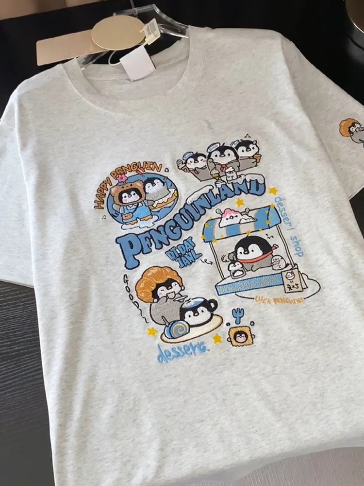 Heavy Embroidery Penguin Short Sleeve T-Shirt Women's Loose Casual Design Cotton Korean Style round Neck Top for All Body Types
Heavy Embroidery Penguin Short Sleeve T-Shirt Women's Loose Casual Design Cotton Korean Style round Neck Top for All Body Types