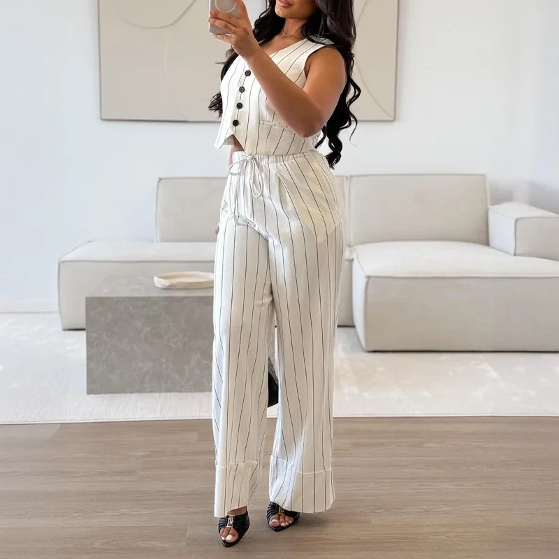 Women's Beach Suit Striped Off-shoulder Backless Sleeveless Top Elastic Waist Straight Pants Women's 2026 New Women's Suit
Women's Beach Suit Striped Off-shoulder Backless Sleeveless Top Elastic Waist Straight Pants Women's 2026 New Women's Suit