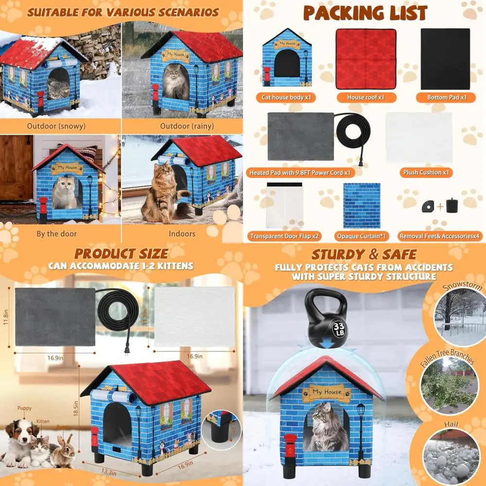 Insulated Outdoor Cat Shelter with Waterproof Heater for Feral and Domestic Cats, Ideal for Cold Weather
Insulated Outdoor Cat Shelter with Waterproof Heater for Feral and Domestic Cats, Ideal for Cold Weather