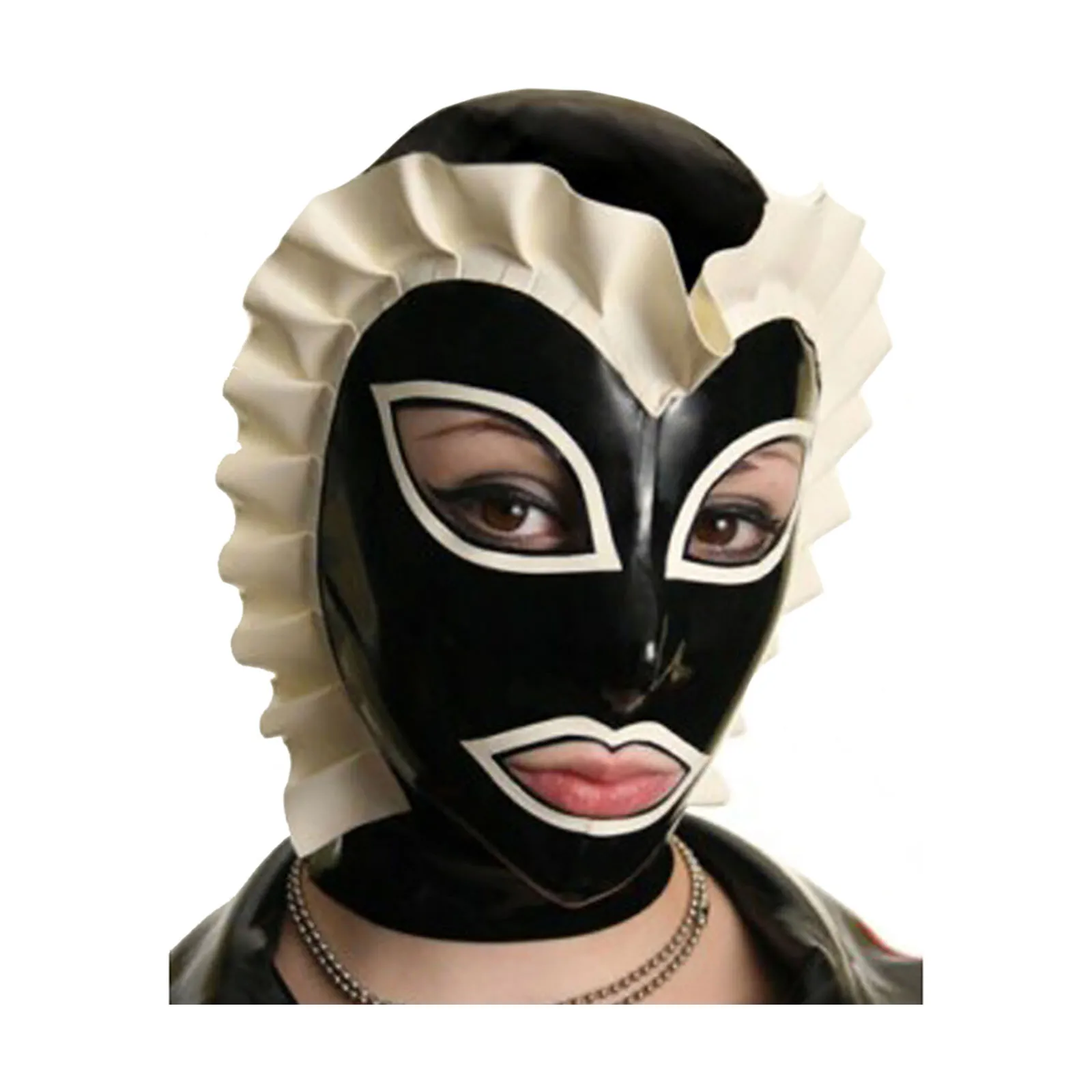 MONNIK Latex Rubber Mask Hood with Lace Trim and Rear Zipper Handmade for Cosplay Party Wear Catsuit Maid Style
MONNIK Latex Rubber Mask Hood with Lace Trim and Rear Zipper Handmade for Cosplay Party Wear Catsuit Maid Style
