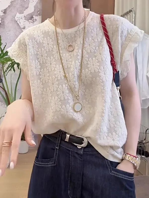 plus Size Knitted Floral Embroidery ort Sve T-irt Women Summer Loose Fit Versatile Slimming Top Korean Sle round Ne
plus Size Knitted Floral Embroidery ort Sve T-irt Women Summer Loose Fit Versatile Slimming Top Korean Sle round Ne