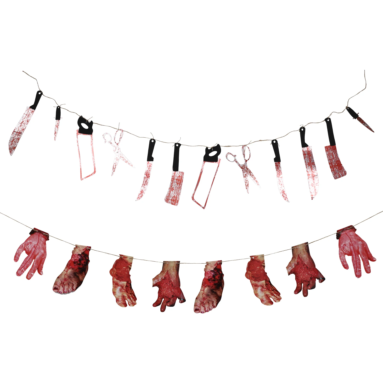 2 set 2 Sets Halloween Scary Garland Blood Knives Broken Hands Feet Banner Decor For Haunted Party Horror Props Hanging
2 set 2 Sets Halloween Scary Garland Blood Knives Broken Hands Feet Banner Decor For Haunted Party Horror Props Hanging