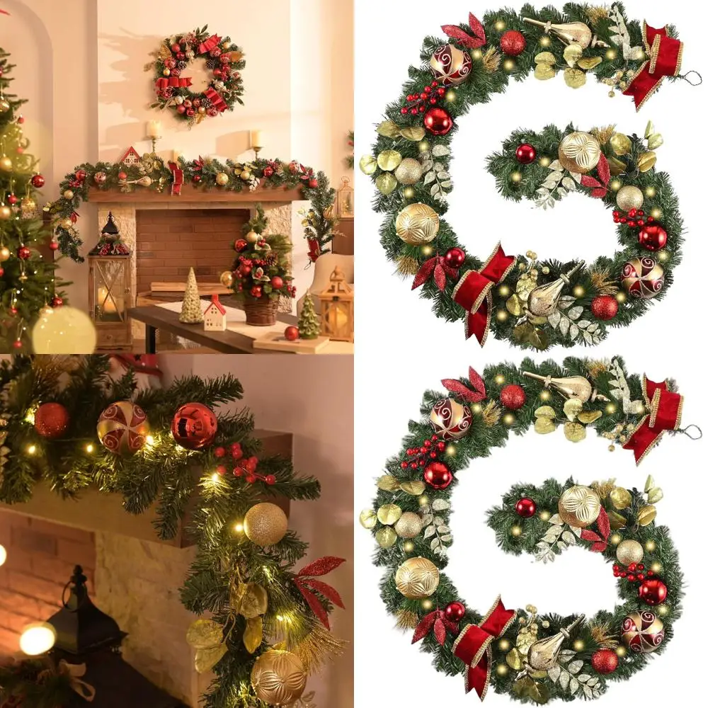 Pre-Lit Christmas Garland with Lights for Mantle, Red and Gold Ball Ribbons for Indoor Holiday Party Decor, Staircase Fireplace
Pre-Lit Christmas Garland with Lights for Mantle, Red and Gold Ball Ribbons for Indoor Holiday Party Decor, Staircase Fireplace