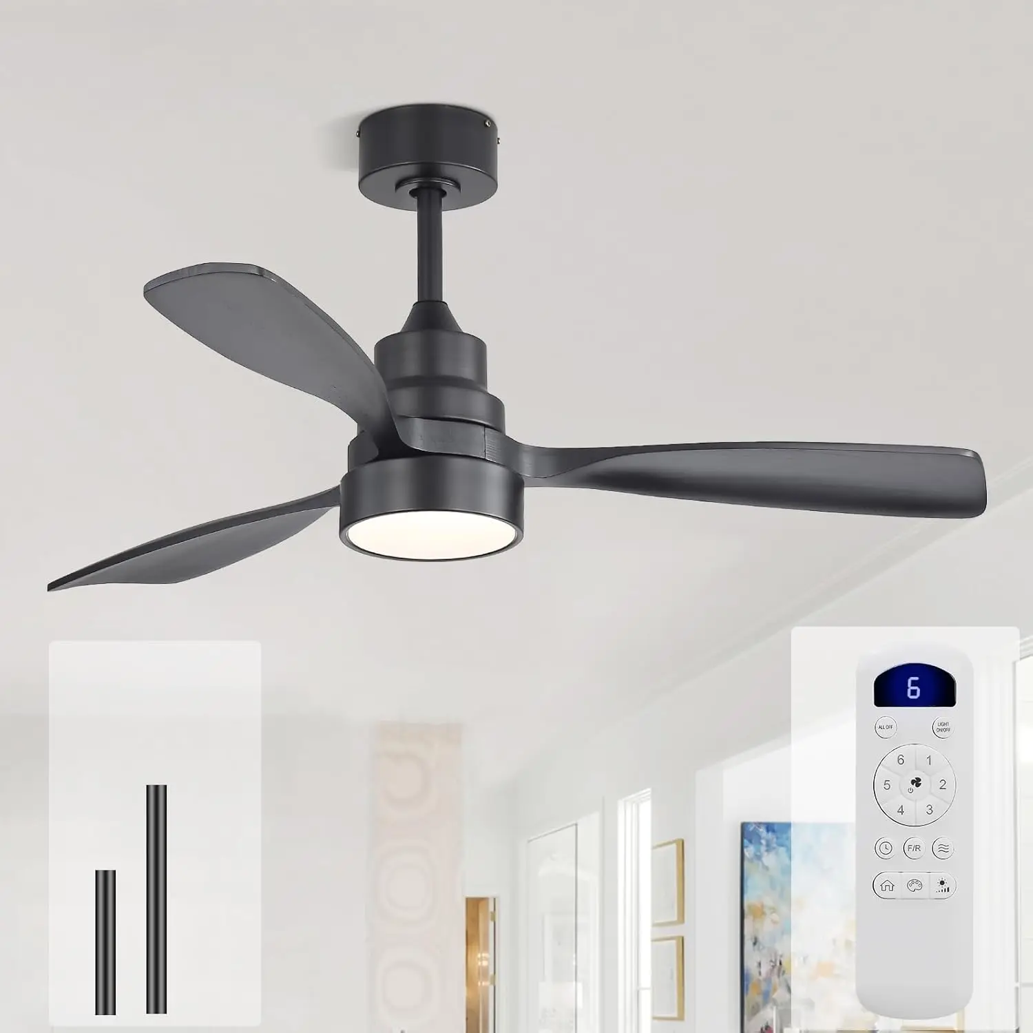 48 Inch Ceiling Fan with Light and Remote - Modern Flush Mount & Downrod Mount, Indoor Outdoor Farmhouse Patio Bedroom Living Room Use, Timer Function, Quiet DC Motor, Black
48 Inch Ceiling Fan with Light and Remote - Modern Flush Mount & Downrod Mount, Indoor Outdoor Farmhouse Patio Bedroom Living Room Use, Timer Function, Quiet DC Motor, Black