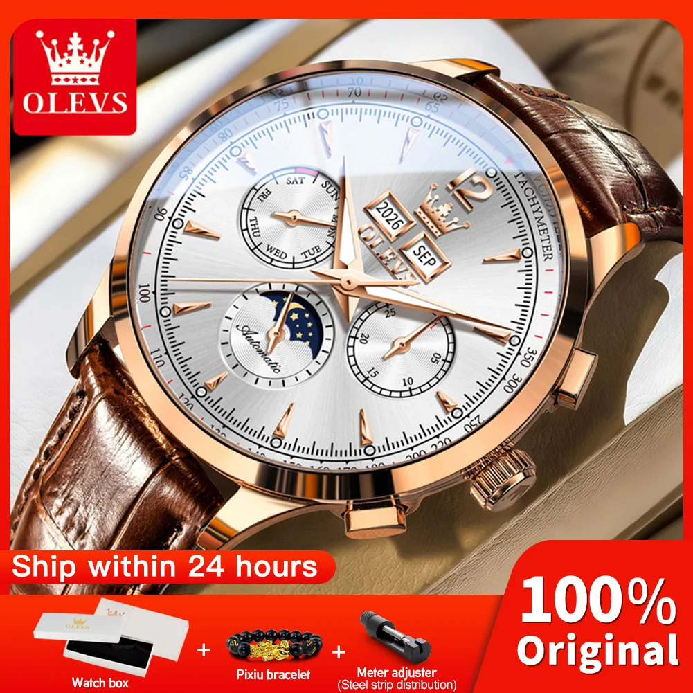 OLEVS 7128 Classic Mechanical Movement Watch For Men Leather Strap 24hour Moon Phase Calendar Window Luminous Waterproof Watch
OLEVS 7128 Classic Mechanical Movement Watch For Men Leather Strap 24hour Moon Phase Calendar Window Luminous Waterproof Watch