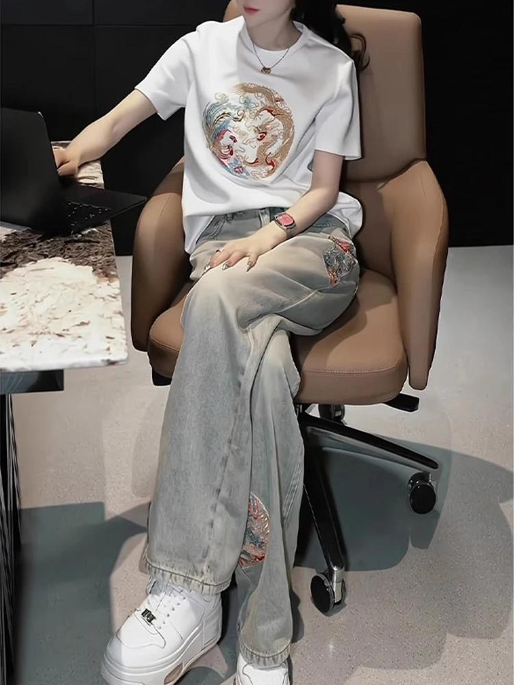 Spring/Summer 2023 New Letter Loose Slim Wide-leg Long Jeans Pants+Fashion Korean Short Sleeve T-shirt Jeans Two Piece Set Wh4
Spring/Summer 2023 New Letter Loose Slim Wide-leg Long Jeans Pants+Fashion Korean Short Sleeve T-shirt Jeans Two Piece Set Wh4