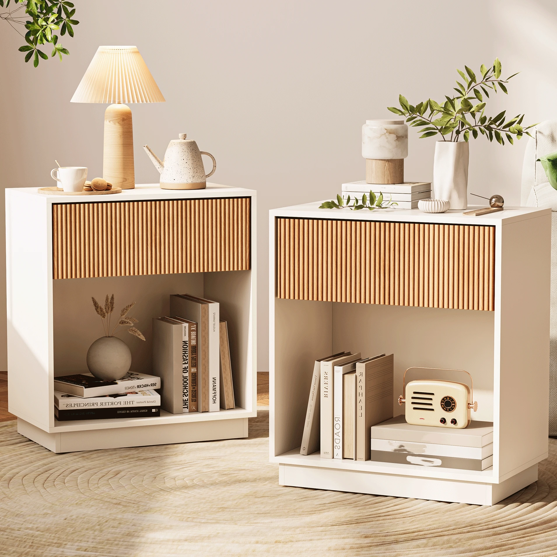 Fluted Nightstands Set Of 2, Modern Mid - Century Wood Bedside Table With Drawer & Open Storage Shelf, End Table For Bedroom, Li
Fluted Nightstands Set Of 2, Modern Mid - Century Wood Bedside Table With Drawer & Open Storage Shelf, End Table For Bedroom, Li