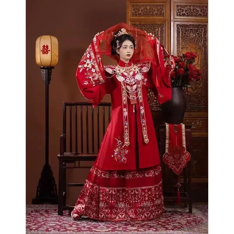 Large Size 10XL Hanfu For Women 130kg Ancient Chinese Ming Dynasty Embroidered Red Long Robe with Horse Face Skirt 3pcs Suits
Large Size 10XL Hanfu For Women 130kg Ancient Chinese Ming Dynasty Embroidered Red Long Robe with Horse Face Skirt 3pcs Suits