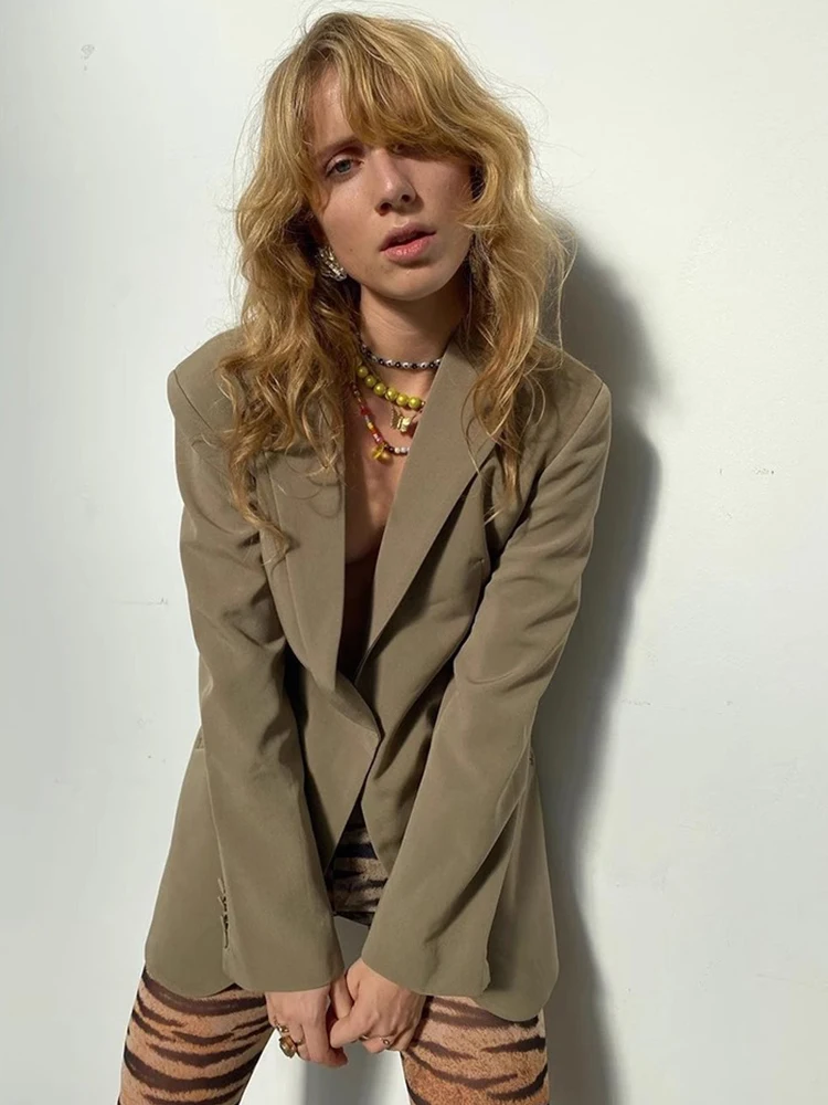 Fashionable Kaki Color Hollow out Back Miniature Suit Commute Spring Season Natural Eye Elsa Hosk Design Sensation Women's Ja...
Fashionable Kaki Color Hollow out Back Miniature Suit Commute Spring Season Natural Eye Elsa Hosk Design Sensation Women's Ja...