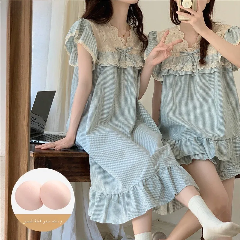 Princ Sle Plaid Bubble Cotton Summer Spwear ort Sve Тонкий комплект домашней одежды Женский комплект одежды Sp Dr с накладкой на грудь
Princ Sle Plaid Bubble Cotton Summer Spwear ort Sve Тонкий комплект домашней одежды Женский комплект одежды Sp Dr с накладкой на грудь