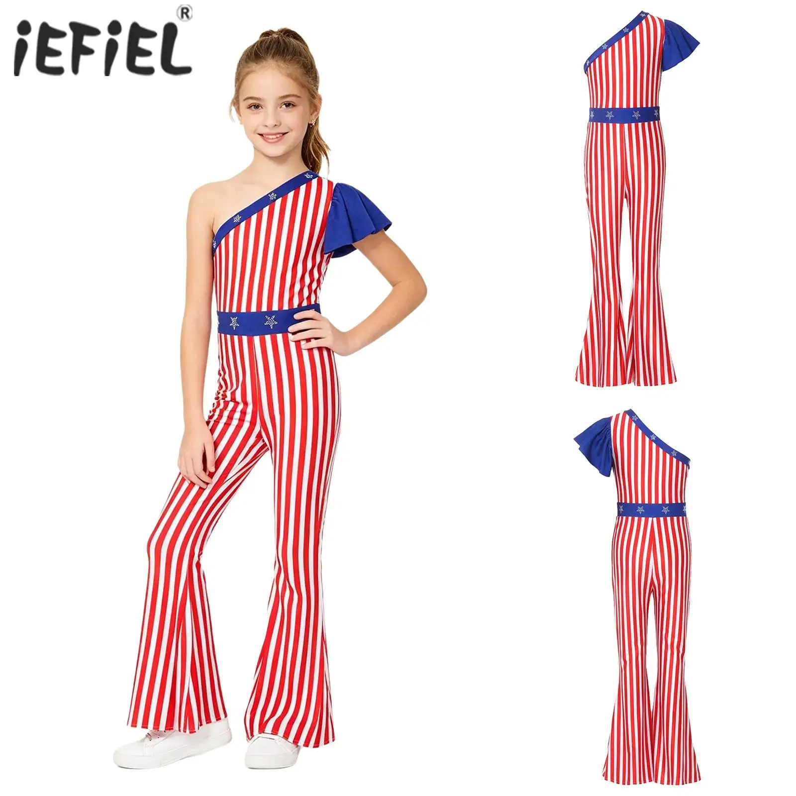 Girls July 4th Independence Day Striped Jumpsuit Flared Pants Rompers Halloween Cosplay Costume Sparkly Stars Ruffled Bodysuit
Girls July 4th Independence Day Striped Jumpsuit Flared Pants Rompers Halloween Cosplay Costume Sparkly Stars Ruffled Bodysuit