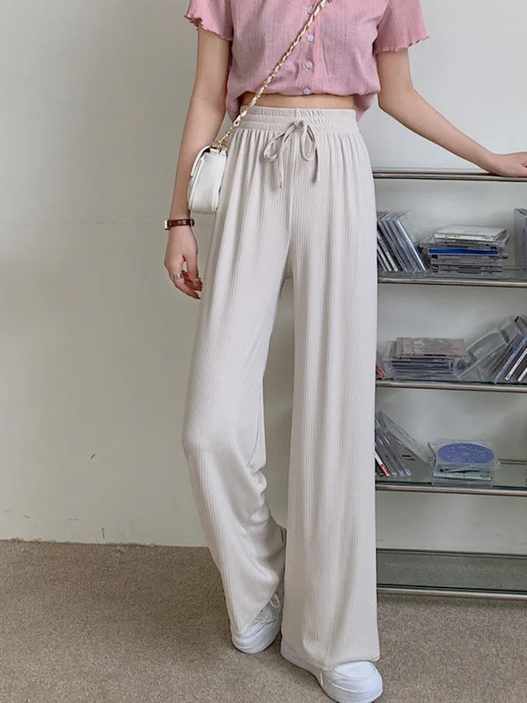 High Waist Wide Leg Pants Women Spring Summer Drawstring Korean Style Casual Straight Loose Trousers Solid Color Streetwear
High Waist Wide Leg Pants Women Spring Summer Drawstring Korean Style Casual Straight Loose Trousers Solid Color Streetwear