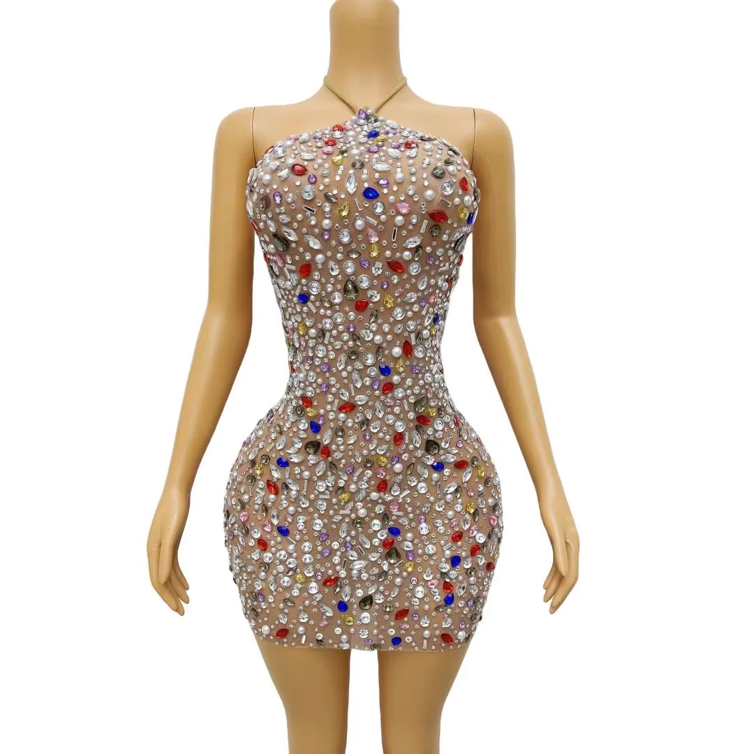 Colorful Crystals Pearls Sexy Mesh Dress Prom Evening Sexy Transparent Multicolor Rhinestones Costume Birthday Feather Sleeves
Colorful Crystals Pearls Sexy Mesh Dress Prom Evening Sexy Transparent Multicolor Rhinestones Costume Birthday Feather Sleeves
