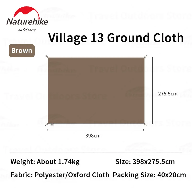 Naturehike VILLAGE-13 Tent Floor Cloth Moisture-Proof Cloth Deep Coffee Ground Cloth 3-4 People Hut Oxford Cloth 398x275.5cm
Naturehike VILLAGE-13 Tent Floor Cloth Moisture-Proof Cloth Deep Coffee Ground Cloth 3-4 People Hut Oxford Cloth 398x275.5cm