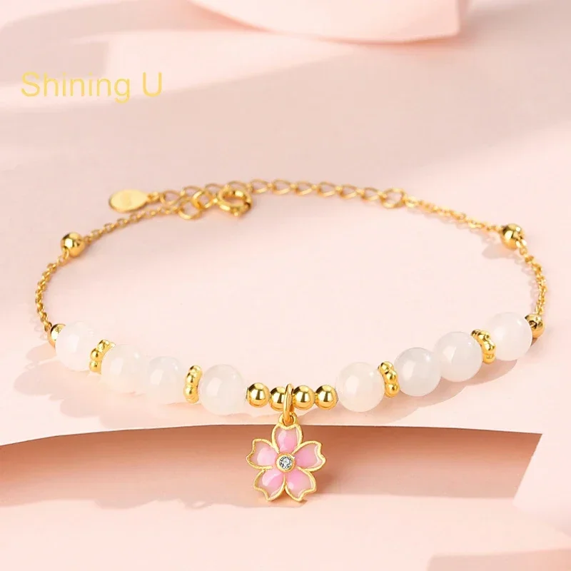 Shining U S925 Silver Cherry Blossom Sakura Hetian Jade Bracelet for Women New Chinese Style Fine Jewelry Gift
Shining U S925 Silver Cherry Blossom Sakura Hetian Jade Bracelet for Women New Chinese Style Fine Jewelry Gift