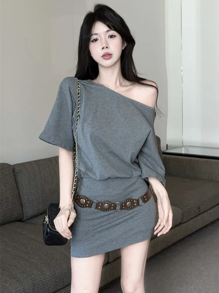Spicy Girl Loose Fit Shoulder Bared Short Sleeve T-Shirt Dress Women Summer Waist Cinching Slimming Butt Covering Belted Shor...
Spicy Girl Loose Fit Shoulder Bared Short Sleeve T-Shirt Dress Women Summer Waist Cinching Slimming Butt Covering Belted Shor...