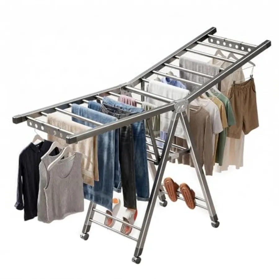 Heavy Duty 3-Tier Clothes Drying Rack with Wheels Shoe Rack - Large 5.9ft Foldable Metal Laundry Stand Portable Collapsible Clo
Heavy Duty 3-Tier Clothes Drying Rack with Wheels Shoe Rack - Large 5.9ft Foldable Metal Laundry Stand Portable Collapsible Clo