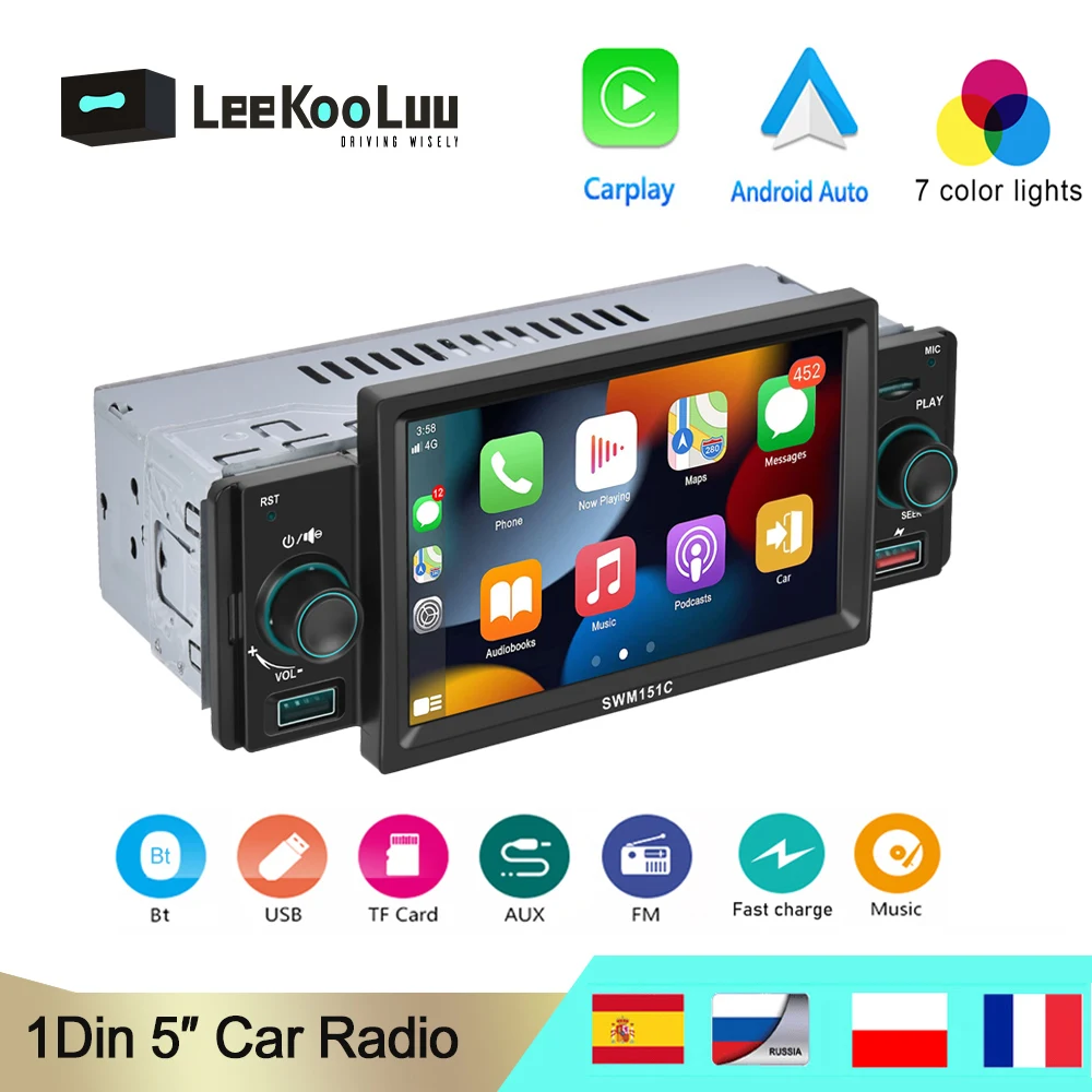 LeeKooLuu Car Radio 1 Din Stereo 5" Car MP5 Multimedia Player Support Carplay/ Android Auto Bluetooth USB FM Radio Rear Camera
LeeKooLuu Car Radio 1 Din Stereo 5" Car MP5 Multimedia Player Support Carplay/ Android Auto Bluetooth USB FM Radio Rear Camera
