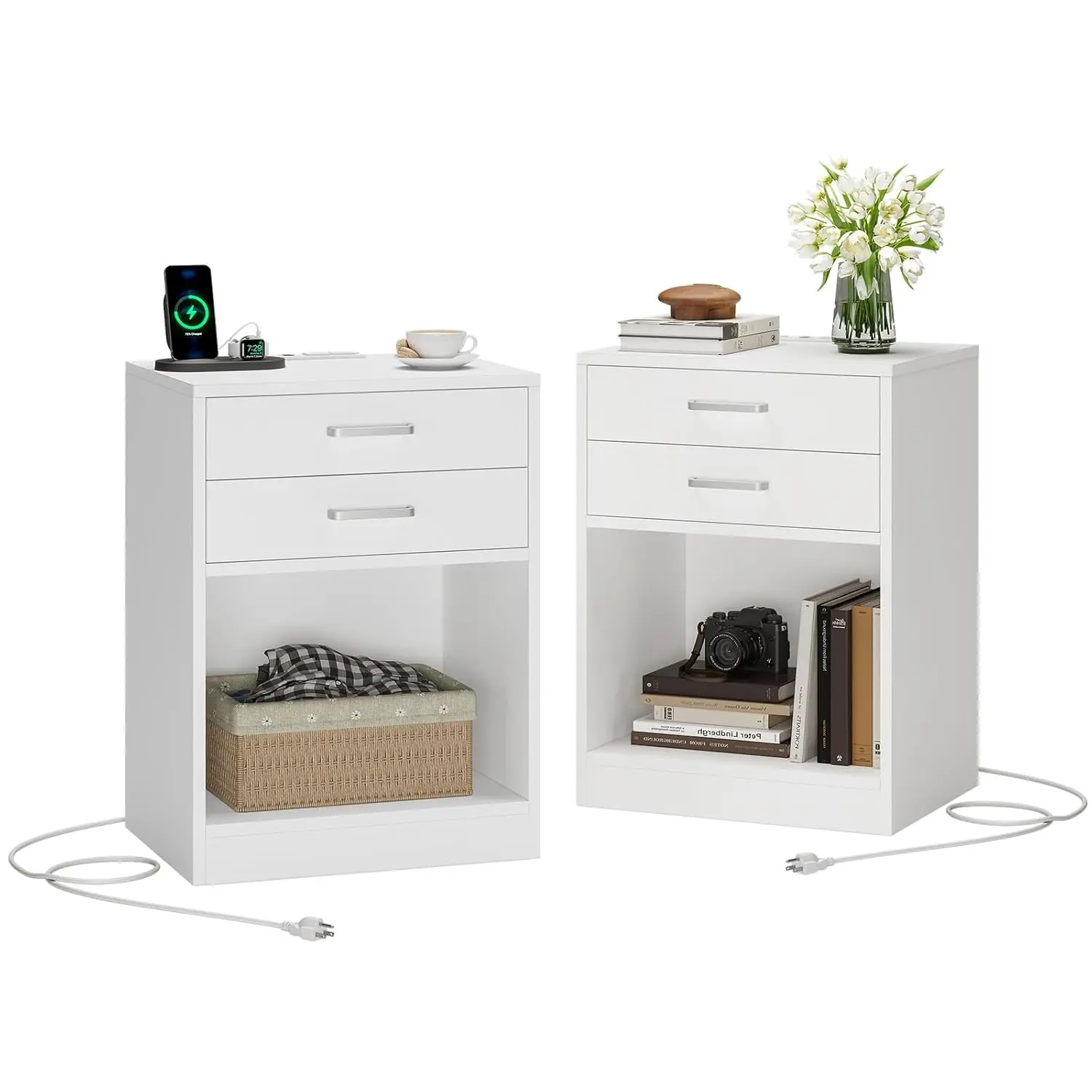Nightstands Set of 2,White Night Stand with Charging Station & Drawers,Night Stands for Bedrooms 2, Customized
Nightstands Set of 2,White Night Stand with Charging Station & Drawers,Night Stands for Bedrooms 2, Customized