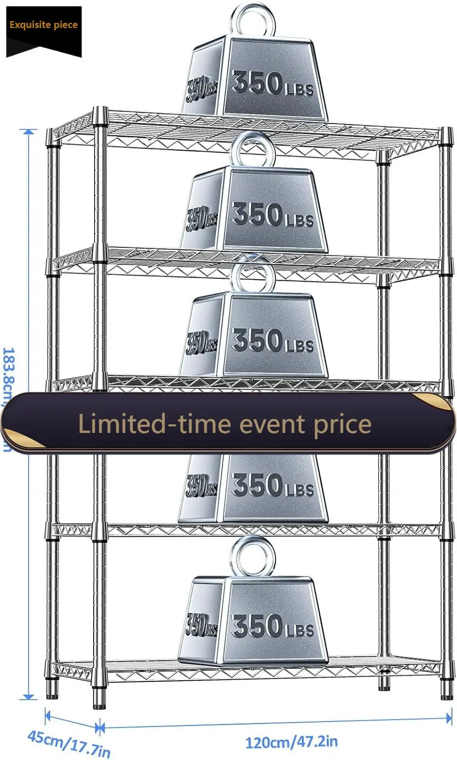 IZEUK 5-Tier Heavy Duty Metal Storage Shelving Unit (Chrome, 17.7" D x 47.2" W x 72.3" H, 1750 lbs Capacity), Adjustable Steel W
IZEUK 5-Tier Heavy Duty Metal Storage Shelving Unit (Chrome, 17.7" D x 47.2" W x 72.3" H, 1750 lbs Capacity), Adjustable Steel W