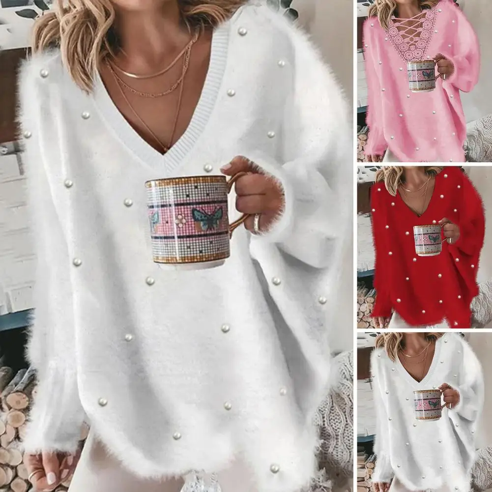 Solid Color Sweater Plush Sweater Cozy Stylish Women's Fall/winter Sweater Plush Beaded Loose V-neck Knit Pullover for A Soft
Solid Color Sweater Plush Sweater Cozy Stylish Women's Fall/winter Sweater Plush Beaded Loose V-neck Knit Pullover for A Soft