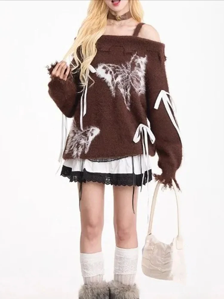 Вязаный свитер, женский винтажный свитер с бантом и бабочкой, осень-зима, свободный джемпер с разрезом на шее, милый женский пуловер с открытыми плечами
Вязаный свитер, женский винтажный свитер с бантом и бабочкой, осень-зима, свободный джемпер с разрезом на шее, милый женский пуловер с открытыми плечами