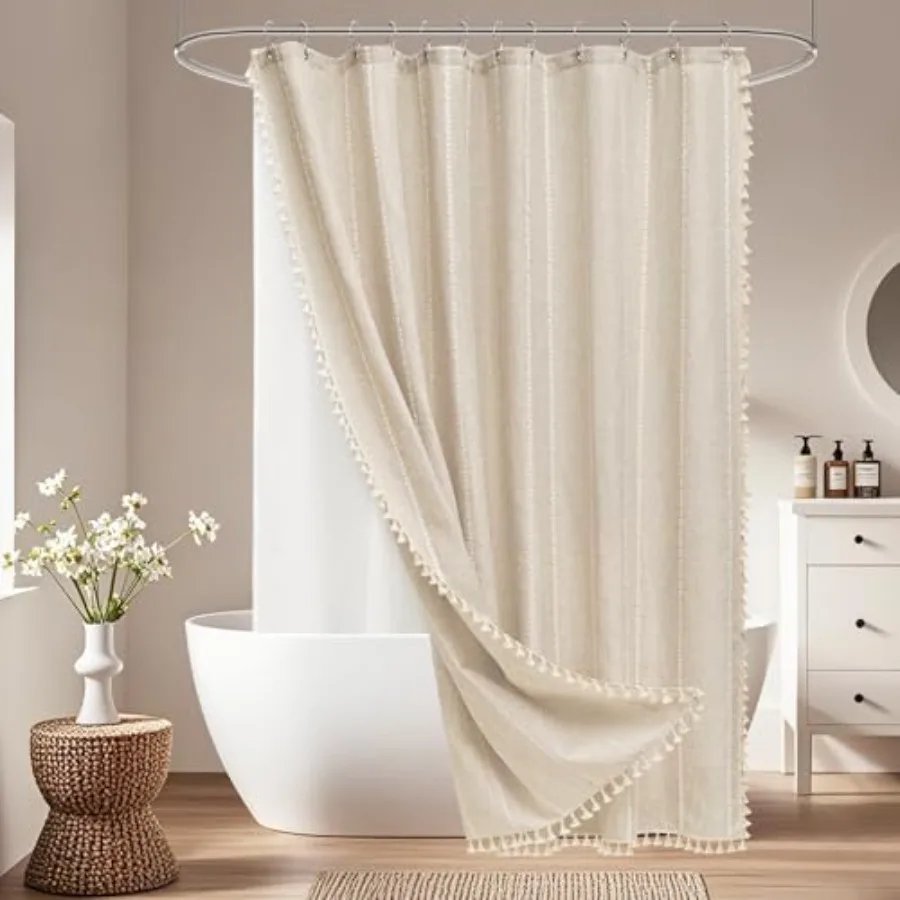 Boho Farmhouse Shower Curtain and Fabric Liner Set, Heavyweight Linen Textured Fabric Shower Curtain Beige with Tassels, 2 in 1
Boho Farmhouse Shower Curtain and Fabric Liner Set, Heavyweight Linen Textured Fabric Shower Curtain Beige with Tassels, 2 in 1