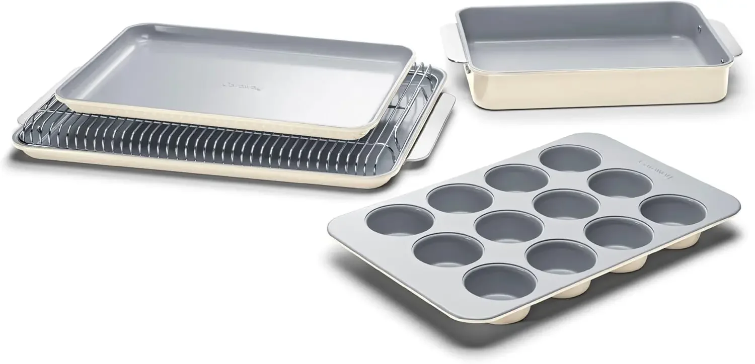 Nonstick Ceramic Bakeware Set (5 Pieces) - Baking Sheets, Assorted Baking Pans & Storage - Aluminized Steel Body - Non Toxic, PT
Nonstick Ceramic Bakeware Set (5 Pieces) - Baking Sheets, Assorted Baking Pans & Storage - Aluminized Steel Body - Non Toxic, PT