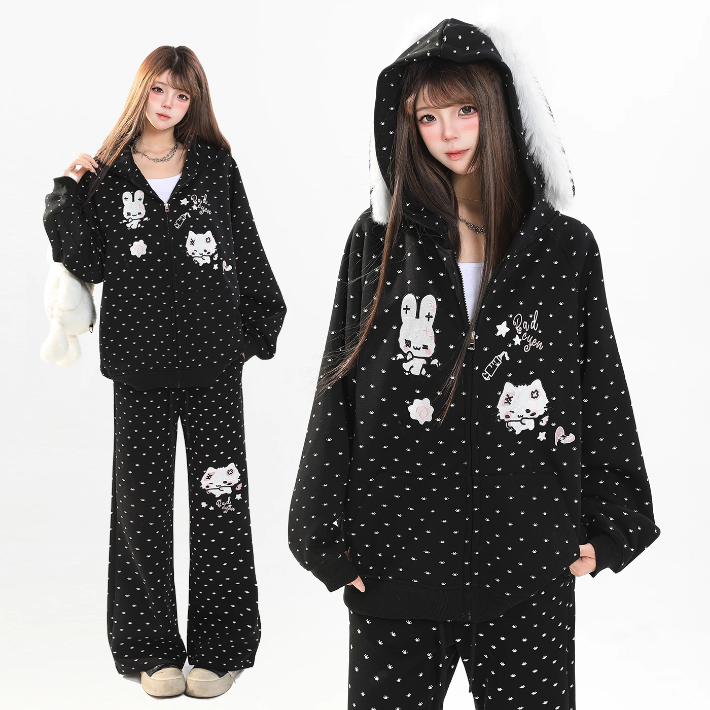 Cute Cartoon Rabbit Ear Hoodie Open Cardigan Women's Loose Casual Zipper Jaet Spring Lazy Faionable Removeable Ear Design
Cute Cartoon Rabbit Ear Hoodie Open Cardigan Women's Loose Casual Zipper Jaet Spring Lazy Faionable Removeable Ear Design
