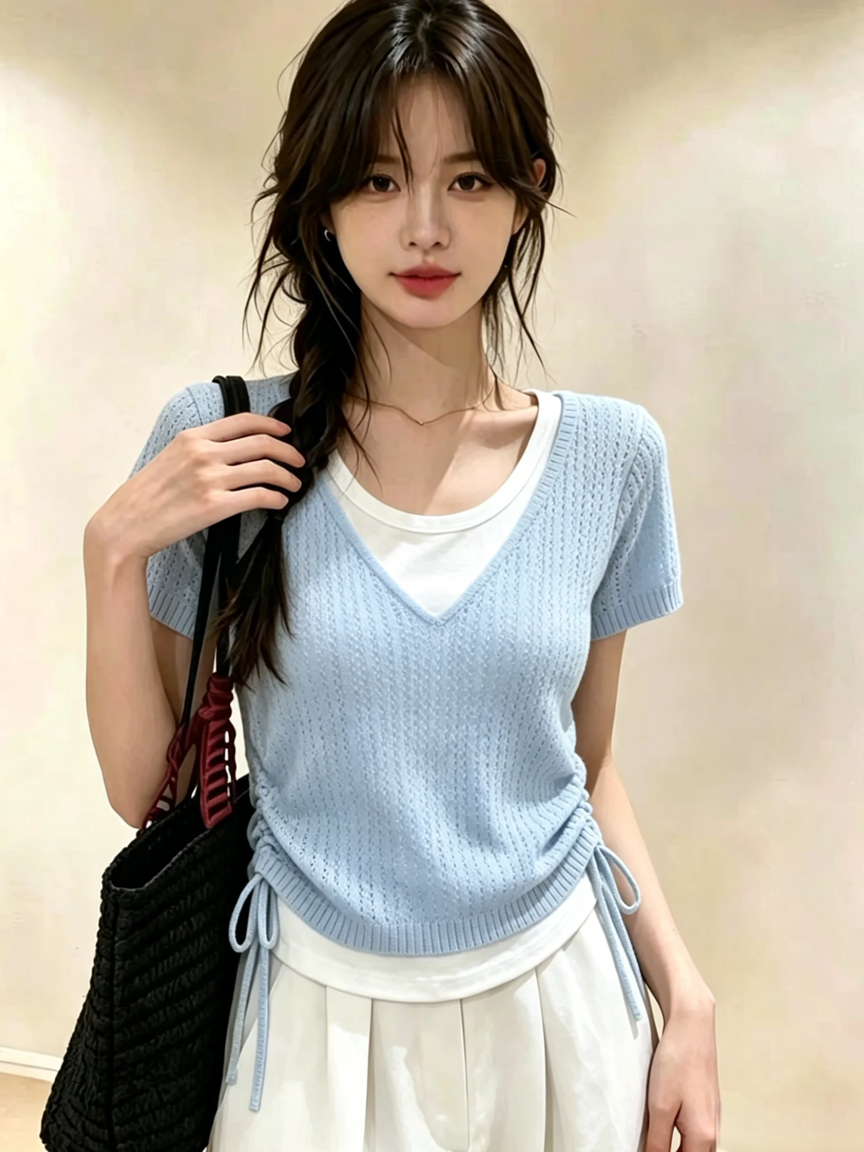 Women's Knitted Short Sleeve Sweater with Drawstring Color Block Gentle Style Slimming Top Summer New Arrival Commute Korean ...
Women's Knitted Short Sleeve Sweater with Drawstring Color Block Gentle Style Slimming Top Summer New Arrival Commute Korean ...