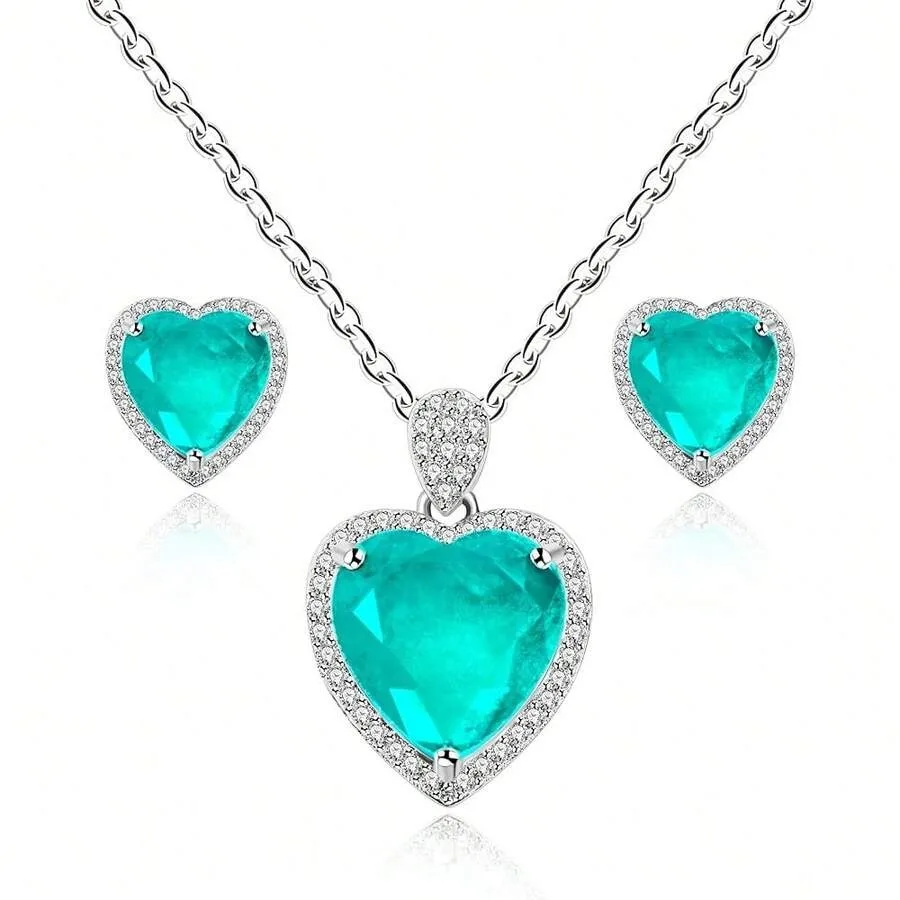Paraiba Tourmaline Stud Earrings And Pendant Necklace, HA 11LO Heart Shape Jewelry Set For Women, Platinum Plated Y3524
Paraiba Tourmaline Stud Earrings And Pendant Necklace, HA 11LO Heart Shape Jewelry Set For Women, Platinum Plated Y3524