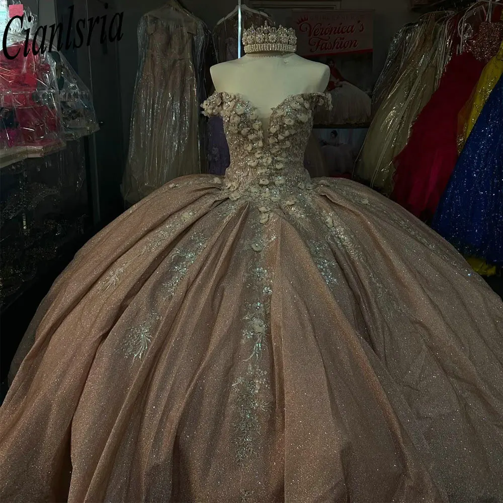 Платье Quinceanera цвета шампанского с открытыми плечами и кристаллами, бальное платье с 3D цветами и аппликациями с блестками, кружево, сладкий 15, вечеринка по случаю дня рождения
Платье Quinceanera цвета шампанского с открытыми плечами и кристаллами, бальное платье с 3D цветами и аппликациями с блестками, кружево, сладкий 15, вечеринка по случаю дня рождения