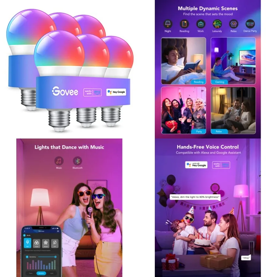 Smart Light Bulbs, WiFi and Bluetooth Color Changing Light Bulbs, Music Sync, 16 Million DIY Colors RGBWW Color Lights Bulb, Wo
Smart Light Bulbs, WiFi and Bluetooth Color Changing Light Bulbs, Music Sync, 16 Million DIY Colors RGBWW Color Lights Bulb, Wo