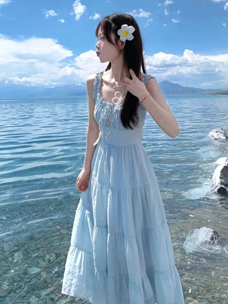 Holiday Hot Girl Blue Strap Dress Women's Summer Slim Fit Square Collar Lace-up A-line Dress Fashion Female Clothes
Holiday Hot Girl Blue Strap Dress Women's Summer Slim Fit Square Collar Lace-up A-line Dress Fashion Female Clothes