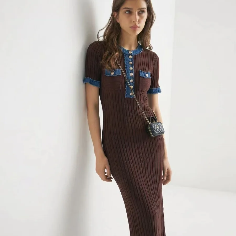 【New style】Women's clothing hot jeans spliced knitted long dress tight short-sleeved knitted dress for women
【New style】Women's clothing hot jeans spliced knitted long dress tight short-sleeved knitted dress for women