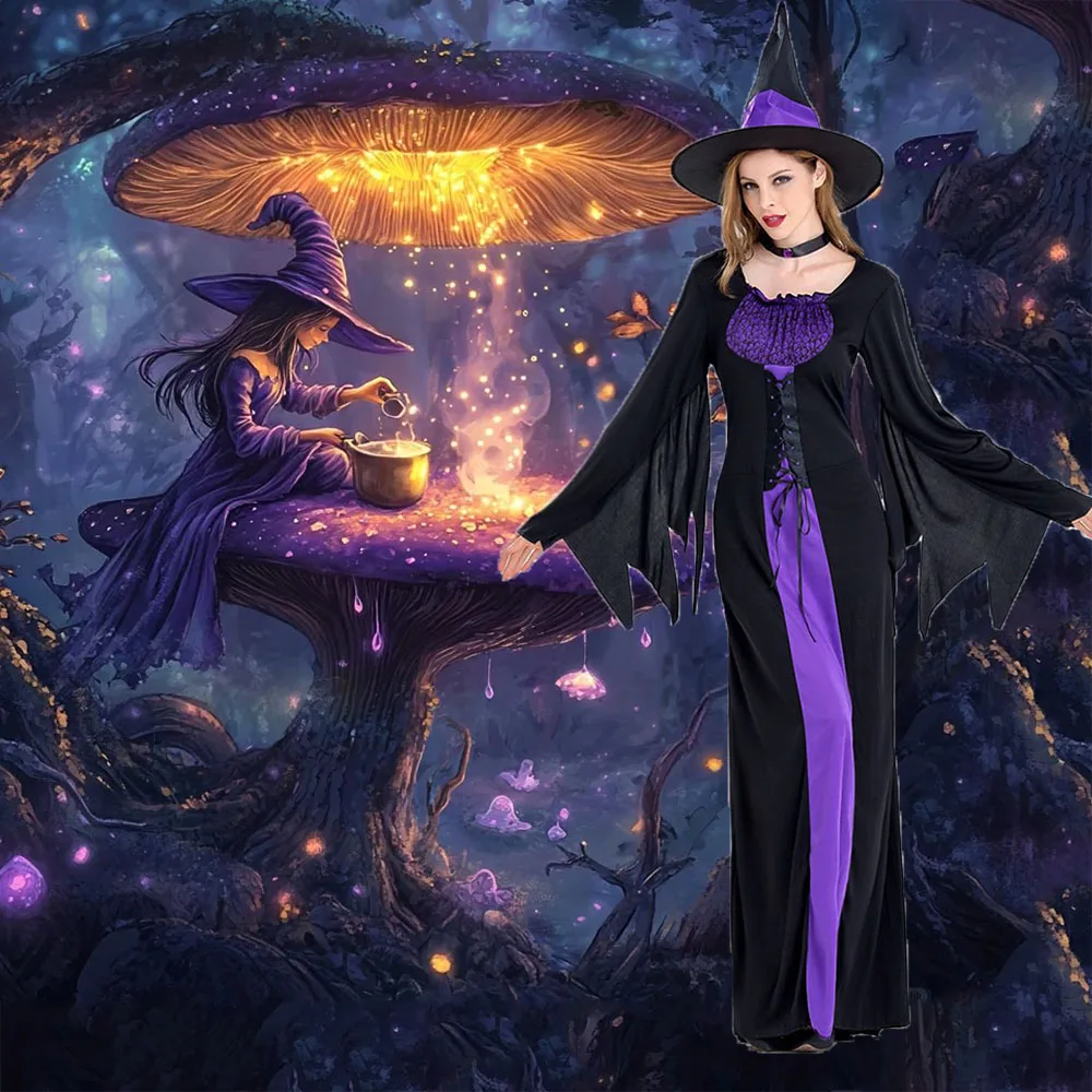 Sexy Gothic Witch Cosplay Costumes Adult Role Playing Purple Halloween Carnival Party Performese Clothes Dress With Hat
Sexy Gothic Witch Cosplay Costumes Adult Role Playing Purple Halloween Carnival Party Performese Clothes Dress With Hat