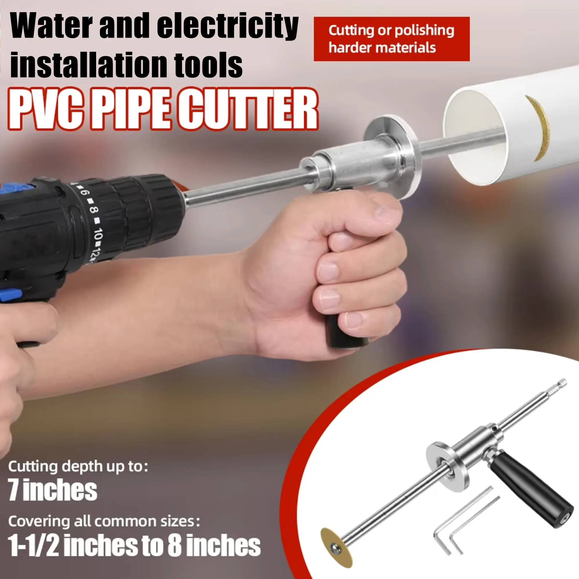 PVC Pipe Inside Cutter with Diamond Grit Cutting Wheel and Handle Fit for 1-1/ 2 Inch to 8 Inch, 7 Inch Adjustable Cutting Depth
PVC Pipe Inside Cutter with Diamond Grit Cutting Wheel and Handle Fit for 1-1/ 2 Inch to 8 Inch, 7 Inch Adjustable Cutting Depth