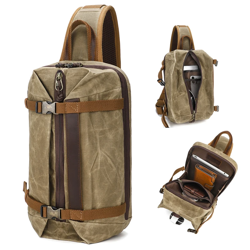 Men Single Shoulder Crossbody Sling Backpack Chest Bag Vintage Large Capacity Waxed Canvas Waterproof Outdoor Messenger Bag
Men Single Shoulder Crossbody Sling Backpack Chest Bag Vintage Large Capacity Waxed Canvas Waterproof Outdoor Messenger Bag