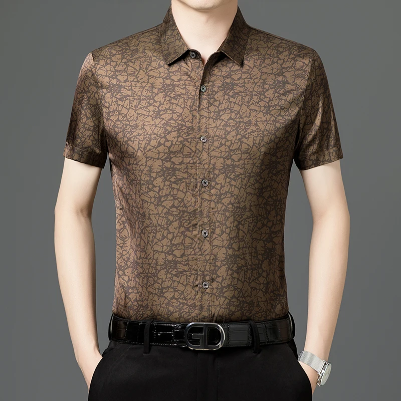 Men Trendy Soft Silk Dress Shirt Summer Spring 2025 Male Short Sleeve Fashion Stripes Satin Silk Tops Smooth Silk Clothes
Men Trendy Soft Silk Dress Shirt Summer Spring 2025 Male Short Sleeve Fashion Stripes Satin Silk Tops Smooth Silk Clothes
