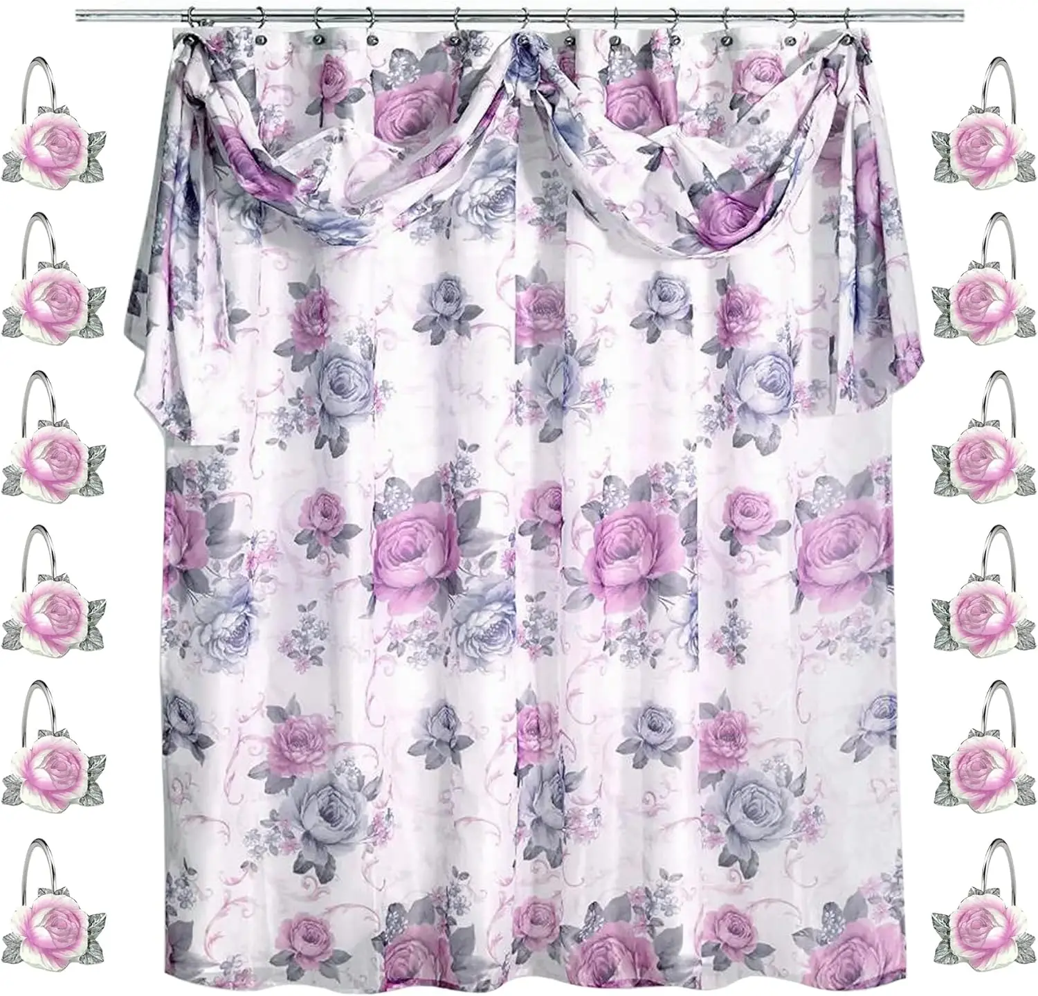 13 Piece Floral Shower Curtain Set with 12 Hooks Modern Luxury Bathroom Decor
13 Piece Floral Shower Curtain Set with 12 Hooks Modern Luxury Bathroom Decor