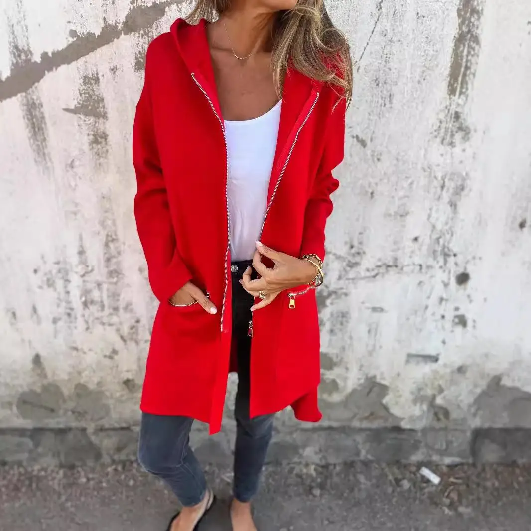 Long Hooded Zipper Woolen Jaet Women's Faion Autumn Winter Thiened Polyester Fiber Coat Classic Color Sve pe
Long Hooded Zipper Woolen Jaet Women's Faion Autumn Winter Thiened Polyester Fiber Coat Classic Color Sve pe
