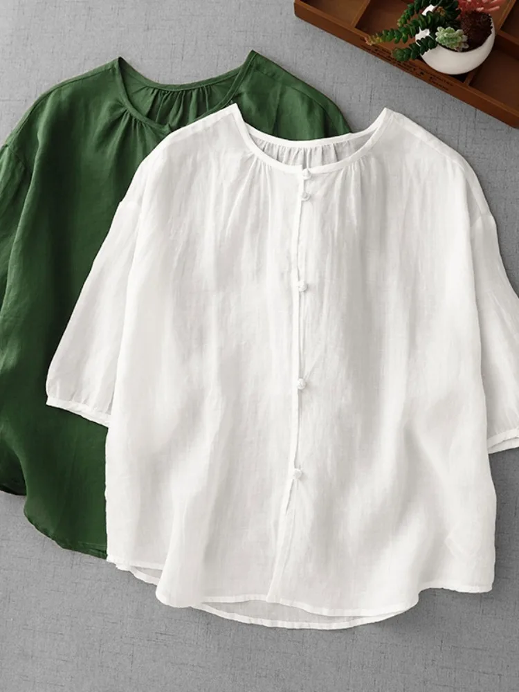 Женская летняя блузка из хлопка и льна с коротким рукавом, на пуговицах, однотонная, повседневная, с круглым вырезом, дышащая, тонкая
Женская летняя блузка из хлопка и льна с коротким рукавом, на пуговицах, однотонная, повседневная, с круглым вырезом, дышащая, тонкая