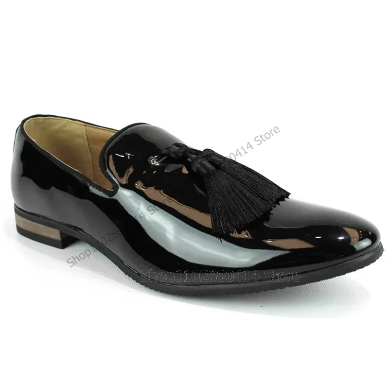 Black Tassels Decor Patent Leather Low Top Loafers Fashion Slip On Men Shoes Luxury Handmade Party Feast Office Men Dress Shoes 
Black Tassels Decor Patent Leather Low Top Loafers Fashion Slip On Men Shoes Luxury Handmade Party Feast Office Men Dress Shoes