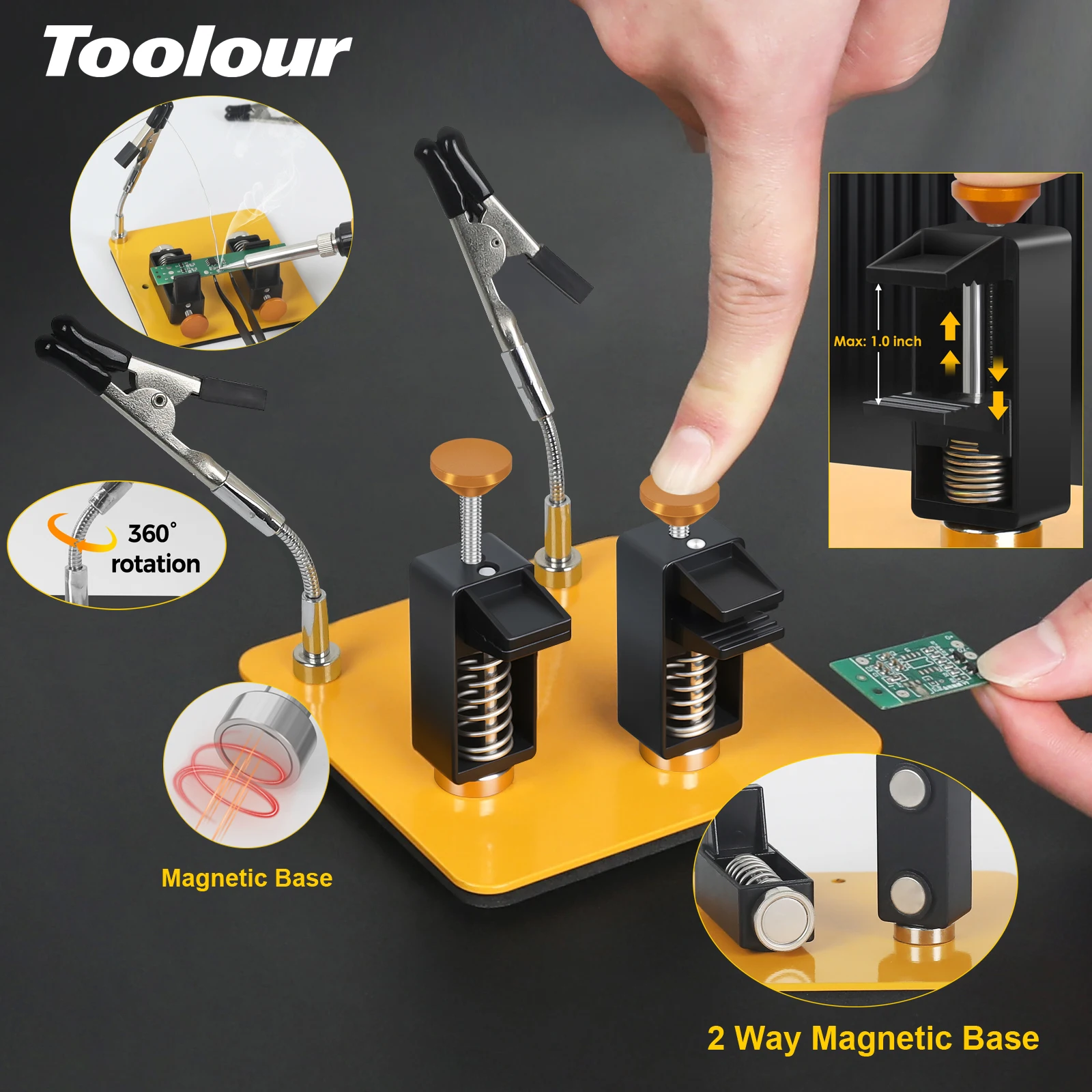 Toolour Magnetic Helping Hands Soldering Tool with 2 Adjust PCB Holders 2 Flexible Arms for Soldering/Model Painting/PCB Fixing
Toolour Magnetic Helping Hands Soldering Tool with 2 Adjust PCB Holders 2 Flexible Arms for Soldering/Model Painting/PCB Fixing