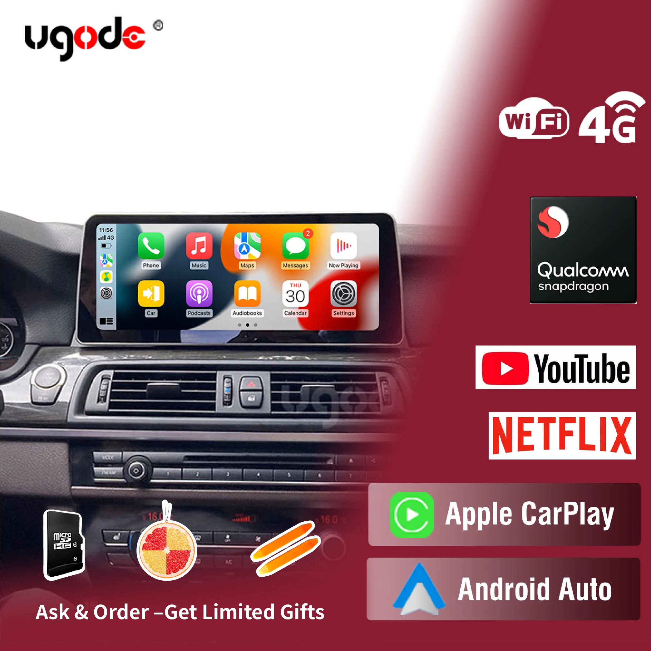 Ugode Qualcomm Snapdragon 680 Android 13 Carplay Screen Upgrade Multimedia Player GPS for BMW 5 Series F10 F11 CIC NBT GPS Navi
Ugode Qualcomm Snapdragon 680 Android 13 Carplay Screen Upgrade Multimedia Player GPS for BMW 5 Series F10 F11 CIC NBT GPS Navi