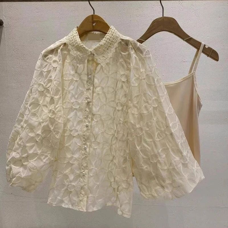 Loose Lace Embroidered Floral Stand Collar Long Sleeve Women's Shirt Korean Style Spring Summer New Design Eighteen Hole Top
Loose Lace Embroidered Floral Stand Collar Long Sleeve Women's Shirt Korean Style Spring Summer New Design Eighteen Hole Top
