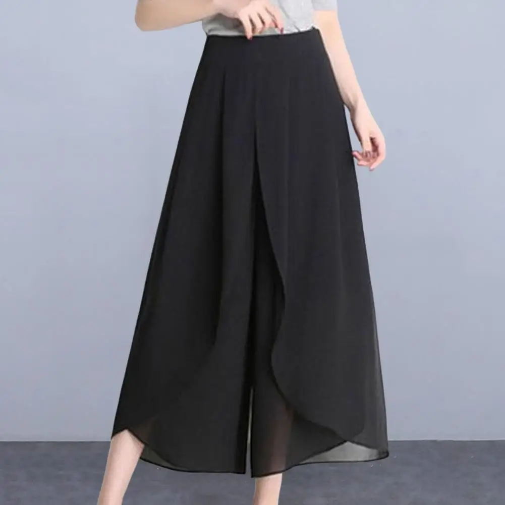 Lady Elastic Waist Trousers High Waist Pants Chiffon Double Layers Split Hem Wide Leg Pants for Women High Waist Solid Color
Lady Elastic Waist Trousers High Waist Pants Chiffon Double Layers Split Hem Wide Leg Pants for Women High Waist Solid Color