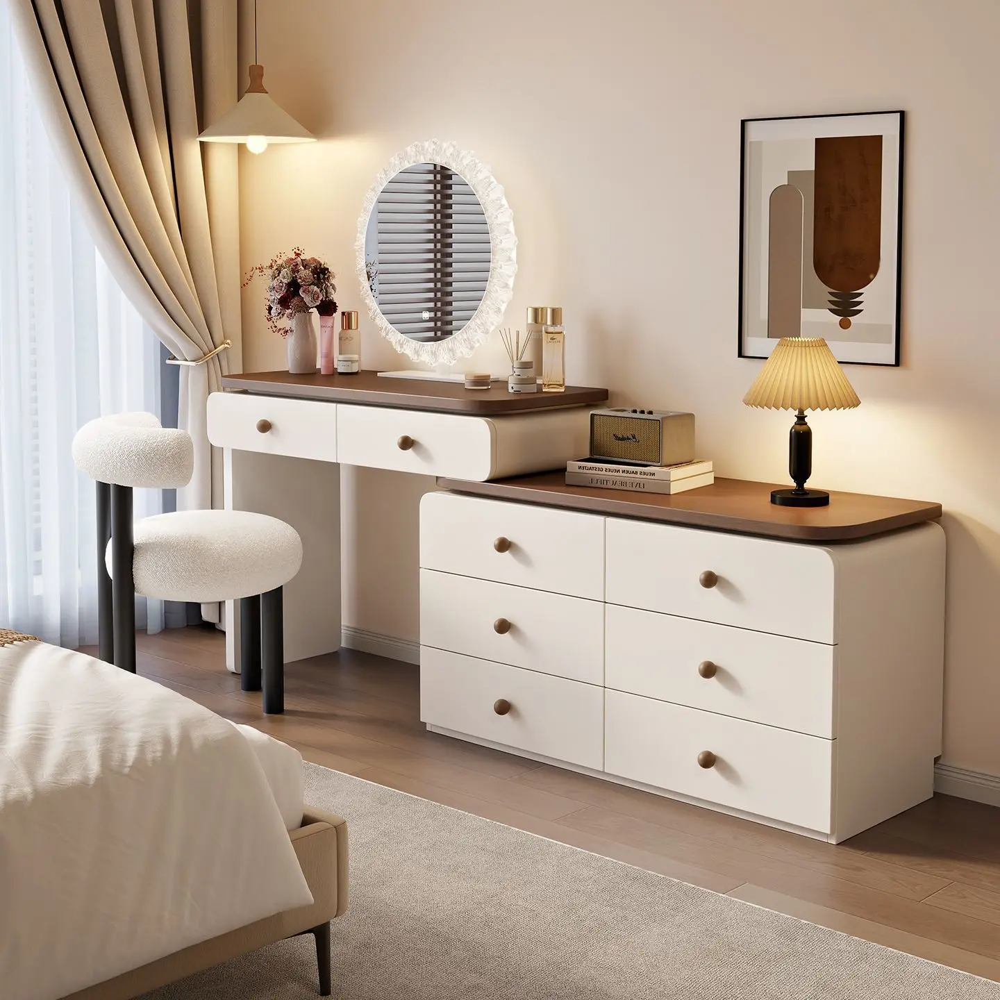 Luxury Dressing Table with 6 Drawer Makeup Mirror Corner Desk Dresser Table Cabinet Organizers Storage Penteadeira Furniture
Luxury Dressing Table with 6 Drawer Makeup Mirror Corner Desk Dresser Table Cabinet Organizers Storage Penteadeira Furniture