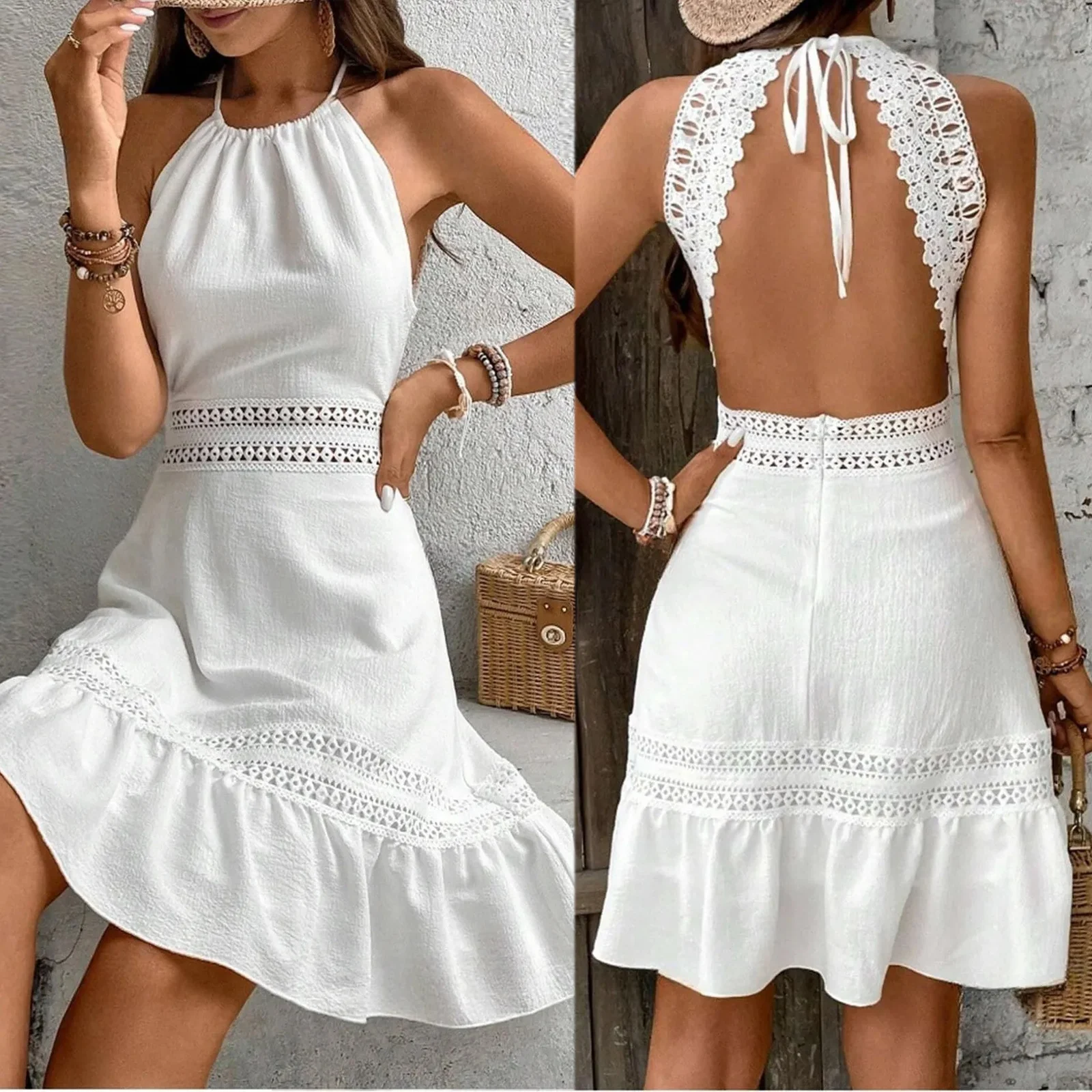 Women's Backless Sundress Fashion Round Neck Hollowed Out Butterfly Back Waisted Dresses Female Beach Dress
Women's Backless Sundress Fashion Round Neck Hollowed Out Butterfly Back Waisted Dresses Female Beach Dress